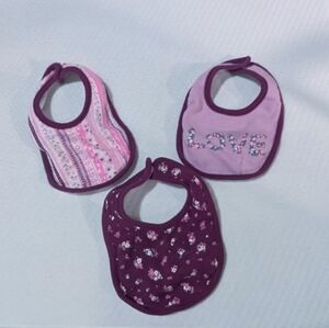 Mon Cheri Pink Floral & Striped Baby Bib Trio